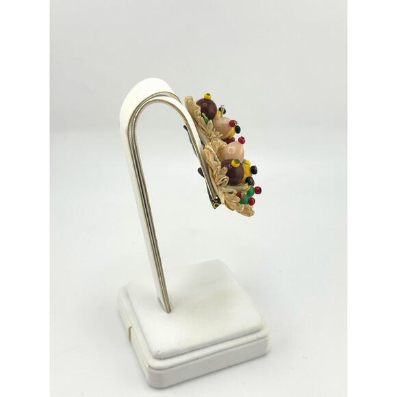 VTG Made In West Germany Burst Cluster Fruit Vegetable Flower Clip On Earrings - Picture 6 of 9